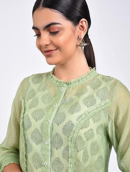 Green kali dress Jacket dress The Neem Tree Sonal Kabra Buy Shop online premium luxury fashion clothing natural fabrics sustainable organic hand made handcrafted artisans craftsmen