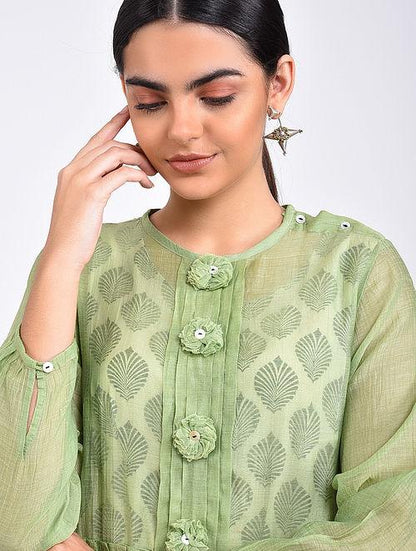 Green maxi dress Dress The Neem Tree Sonal Kabra Buy Shop online premium luxury fashion clothing natural fabrics sustainable organic hand made handcrafted artisans craftsmen