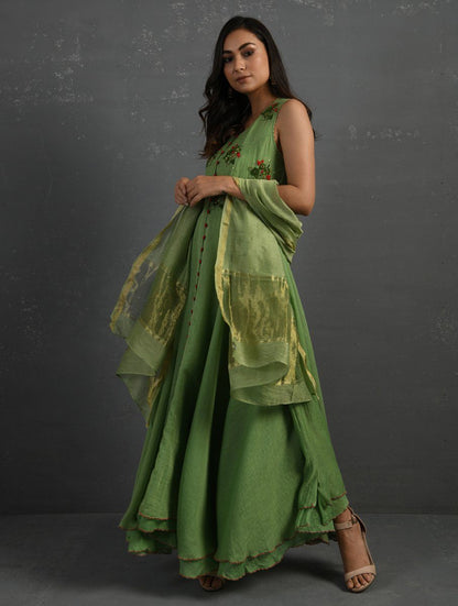 Green Sequenced Dupatta Dupatta & Stoles Sonal Kabra Sonal Kabra Buy Shop online premium luxury fashion clothing natural fabrics sustainable organic hand made handcrafted artisans craftsmen