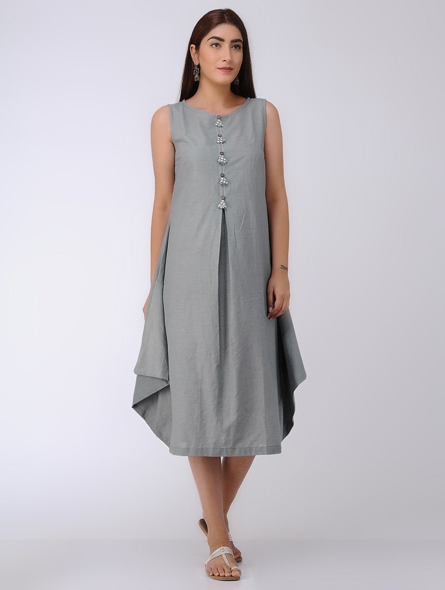 Grey drape dress Dress The Neem Tree Sonal Kabra Buy Shop online premium luxury fashion clothing natural fabrics sustainable organic hand made handcrafted artisans craftsmen