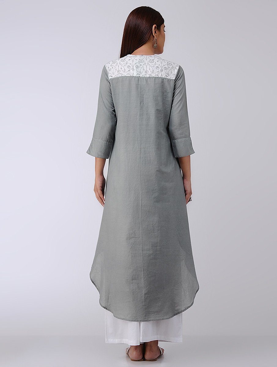 Grey high-low kurta Kurta The Neem Tree Sonal Kabra Buy Shop online premium luxury fashion clothing natural fabrics sustainable organic hand made handcrafted artisans craftsmen