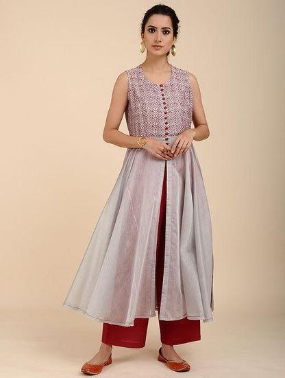 Grey red umbrella dress Kurta Sonal Kabra Sonal Kabra Buy Shop online premium luxury fashion clothing natural fabrics sustainable organic hand made handcrafted artisans craftsmen