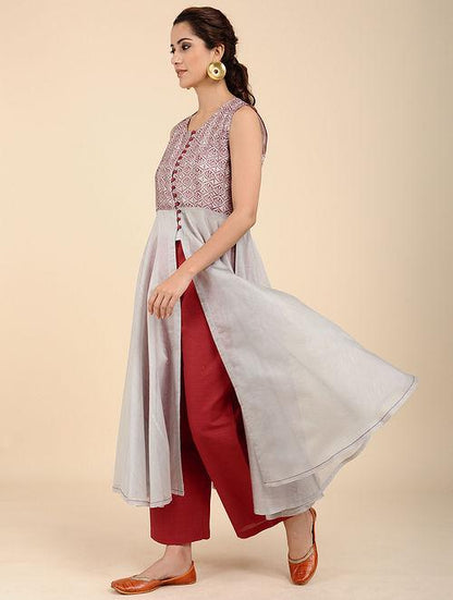 Grey red umbrella dress Kurta Sonal Kabra Sonal Kabra Buy Shop online premium luxury fashion clothing natural fabrics sustainable organic hand made handcrafted artisans craftsmen