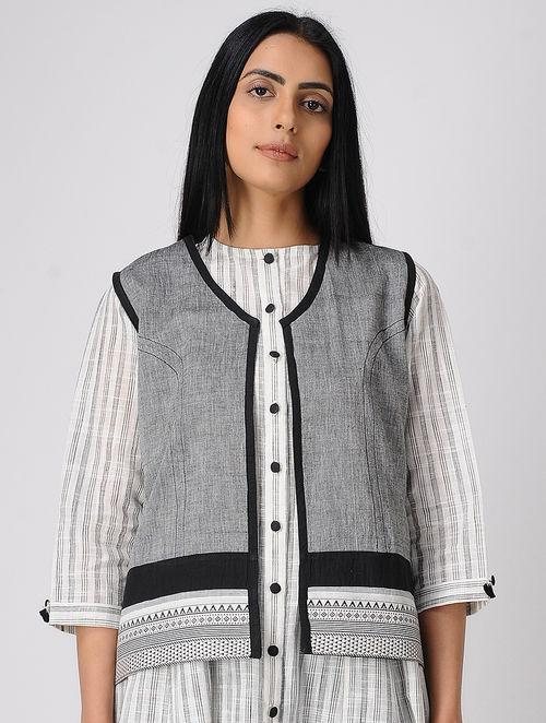 Grey short jacket Top Sonal Kabra Sonal Kabra Buy Shop online premium luxury fashion clothing natural fabrics sustainable organic hand made handcrafted artisans craftsmen