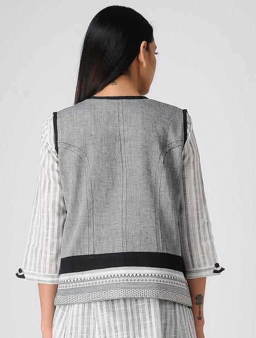 Grey short jacket Top Sonal Kabra Sonal Kabra Buy Shop online premium luxury fashion clothing natural fabrics sustainable organic hand made handcrafted artisans craftsmen