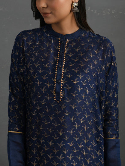 Indigo Block Printed Handwoven Chanderi Kurta Dress The Neem Tree Sonal Kabra Buy Shop online premium luxury fashion clothing natural fabrics sustainable organic hand made handcrafted artisans craftsmen