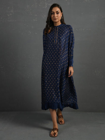 Indigo Block Printed Handwoven Chanderi Kurta Dress The Neem Tree Sonal Kabra Buy Shop online premium luxury fashion clothing natural fabrics sustainable organic hand made handcrafted artisans craftsmen