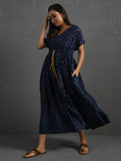 Indigo Block Printed Handwoven Chanderi Kurta Dress The Neem Tree Sonal Kabra Buy Shop online premium luxury fashion clothing natural fabrics sustainable organic hand made handcrafted artisans craftsmen