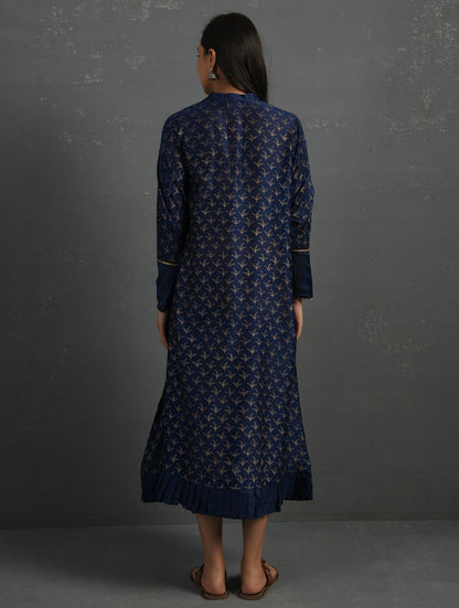 Indigo Block Printed Handwoven Chanderi Kurta Dress The Neem Tree Sonal Kabra Buy Shop online premium luxury fashion clothing natural fabrics sustainable organic hand made handcrafted artisans craftsmen