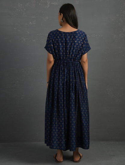 Indigo Block Printed Handwoven Chanderi Kurta Dress The Neem Tree Sonal Kabra Buy Shop online premium luxury fashion clothing natural fabrics sustainable organic hand made handcrafted artisans craftsmen