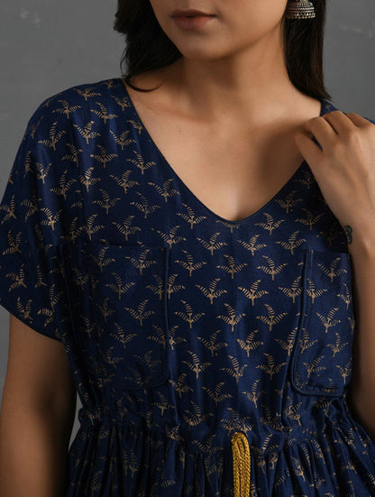 Indigo Block Printed Handwoven Chanderi Kurta Dress The Neem Tree Sonal Kabra Buy Shop online premium luxury fashion clothing natural fabrics sustainable organic hand made handcrafted artisans craftsmen