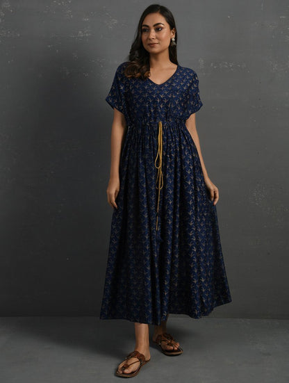 Indigo Block Printed Handwoven Chanderi Kurta Dress The Neem Tree Sonal Kabra Buy Shop online premium luxury fashion clothing natural fabrics sustainable organic hand made handcrafted artisans craftsmen