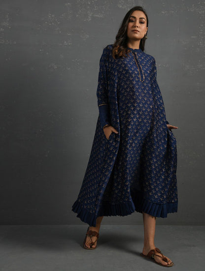 Indigo Block Printed Handwoven Chanderi Kurta Dress The Neem Tree Sonal Kabra Buy Shop online premium luxury fashion clothing natural fabrics sustainable organic hand made handcrafted artisans craftsmen