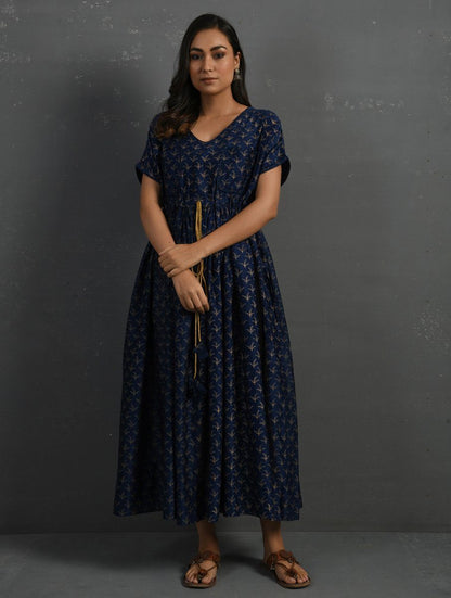 Indigo Block Printed Handwoven Chanderi Kurta Dress The Neem Tree Sonal Kabra Buy Shop online premium luxury fashion clothing natural fabrics sustainable organic hand made handcrafted artisans craftsmen