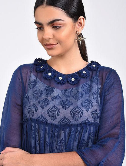 Indigo gather dress Dress The Neem Tree Sonal Kabra Buy Shop online premium luxury fashion clothing natural fabrics sustainable organic hand made handcrafted artisans craftsmen