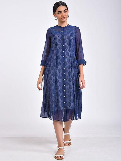 Indigo kali dress Jacket dress The Neem Tree Sonal Kabra Buy Shop online premium luxury fashion clothing natural fabrics sustainable organic hand made handcrafted artisans craftsmen