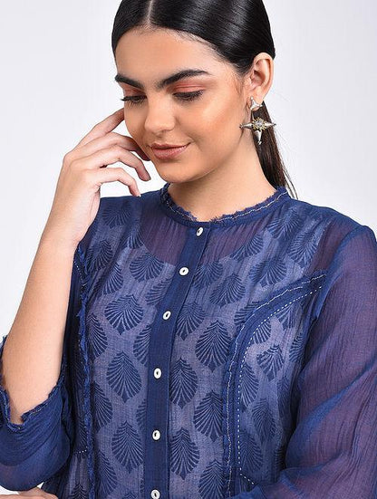 Indigo kali dress Jacket dress The Neem Tree Sonal Kabra Buy Shop online premium luxury fashion clothing natural fabrics sustainable organic hand made handcrafted artisans craftsmen