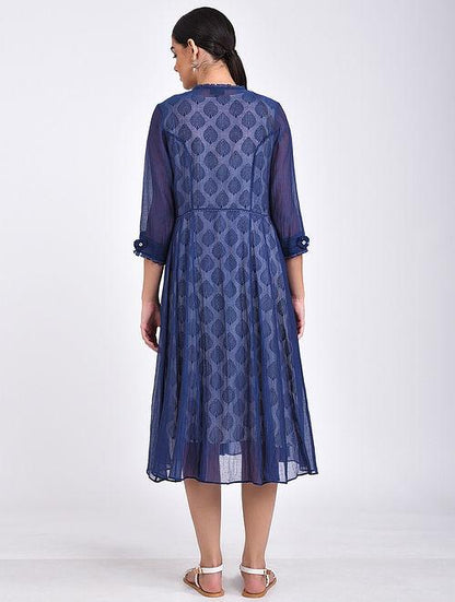 Indigo kali dress Jacket dress The Neem Tree Sonal Kabra Buy Shop online premium luxury fashion clothing natural fabrics sustainable organic hand made handcrafted artisans craftsmen