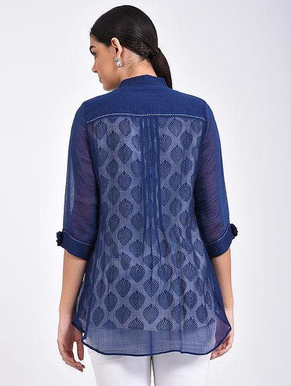 Indigo pin tuck shirt Top The Neem Tree Sonal Kabra Buy Shop online premium luxury fashion clothing natural fabrics sustainable organic hand made handcrafted artisans craftsmen