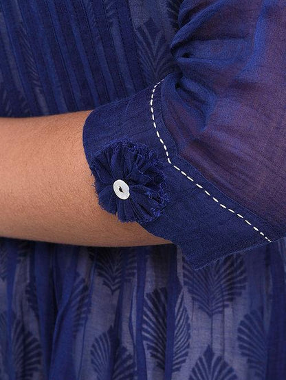 Indigo pin tuck shirt Top The Neem Tree Sonal Kabra Buy Shop online premium luxury fashion clothing natural fabrics sustainable organic hand made handcrafted artisans craftsmen