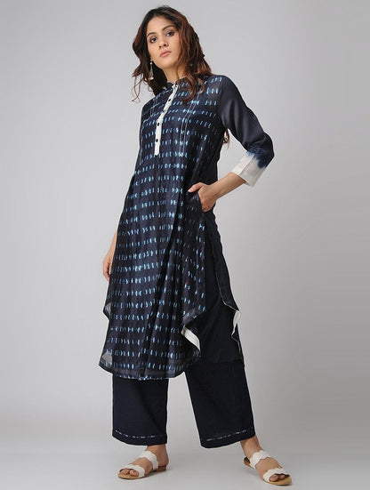 Indigo shibori kurta Kurta Sonal Kabra Sonal Kabra Buy Shop online premium luxury fashion clothing natural fabrics sustainable organic hand made handcrafted artisans craftsmen