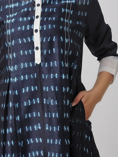 Indigo shibori kurta Kurta Sonal Kabra Sonal Kabra Buy Shop online premium luxury fashion clothing natural fabrics sustainable organic hand made handcrafted artisans craftsmen