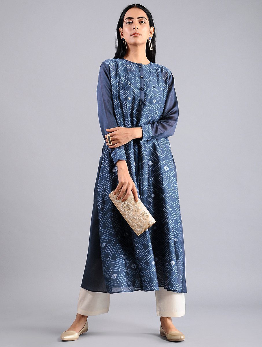 Indigo shibori kurta (Set of 2) Kurta Sonal Kabra Sonal Kabra Buy Shop online premium luxury fashion clothing natural fabrics sustainable organic hand made handcrafted artisans craftsmen