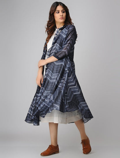 Indigo zigzag jacket dress (Set of 2) Jacket dress Sonal Kabra Sonal Kabra Buy Shop online premium luxury fashion clothing natural fabrics sustainable organic hand made handcrafted artisans craftsmen