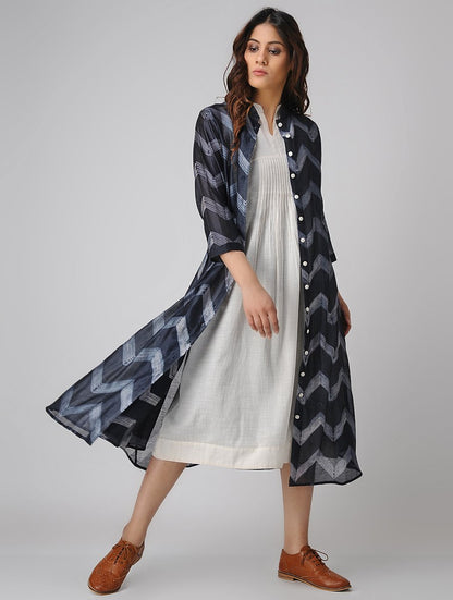 Indigo zigzag jacket dress (Set of 2) Jacket dress Sonal Kabra Sonal Kabra Buy Shop online premium luxury fashion clothing natural fabrics sustainable organic hand made handcrafted artisans craftsmen