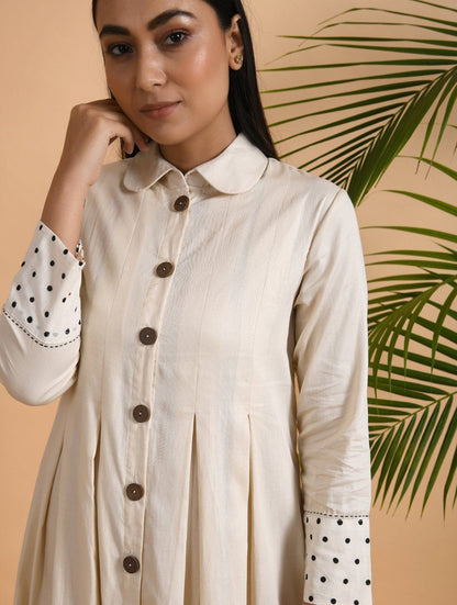 Ivory Box Pleat Cotton Silk Jacket Dress The Neem Tree Sonal Kabra Buy Shop online premium luxury fashion clothing natural fabrics sustainable organic hand made handcrafted artisans craftsmen