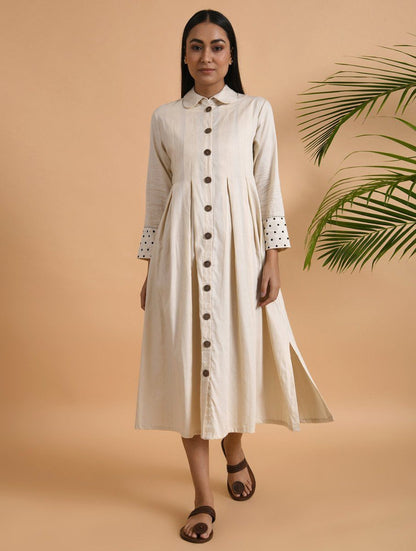 Ivory Box Pleat Cotton Silk Jacket Dress The Neem Tree Sonal Kabra Buy Shop online premium luxury fashion clothing natural fabrics sustainable organic hand made handcrafted artisans craftsmen