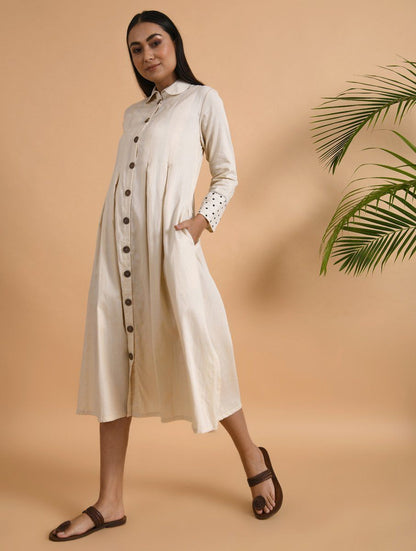 Ivory Box Pleat Cotton Silk Jacket Dress The Neem Tree Sonal Kabra Buy Shop online premium luxury fashion clothing natural fabrics sustainable organic hand made handcrafted artisans craftsmen