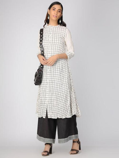 Ivory checks dress Jacket dress Sonal Kabra Sonal Kabra Buy Shop online premium luxury fashion clothing natural fabrics sustainable organic hand made handcrafted artisans craftsmen