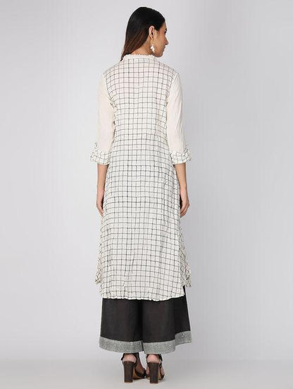 Ivory checks dress Jacket dress Sonal Kabra Sonal Kabra Buy Shop online premium luxury fashion clothing natural fabrics sustainable organic hand made handcrafted artisans craftsmen