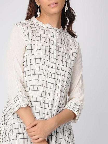 Ivory checks dress Jacket dress Sonal Kabra Sonal Kabra Buy Shop online premium luxury fashion clothing natural fabrics sustainable organic hand made handcrafted artisans craftsmen