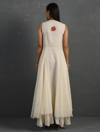 Ivory Hand Embroidered Sleeveless Kurta Kurta Sonal Kabra Sonal Kabra Buy Shop online premium luxury fashion clothing natural fabrics sustainable organic hand made handcrafted artisans craftsmen