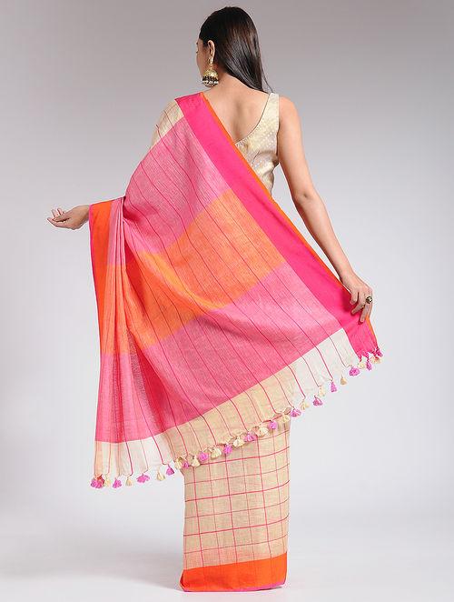 Festive, Traditional Orange color Linen fabric Saree : 1918635