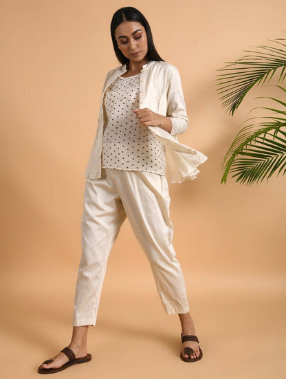 Ivory Pants Pants The Neem Tree Sonal Kabra Buy Shop online premium luxury fashion clothing natural fabrics sustainable organic hand made handcrafted artisans craftsmen