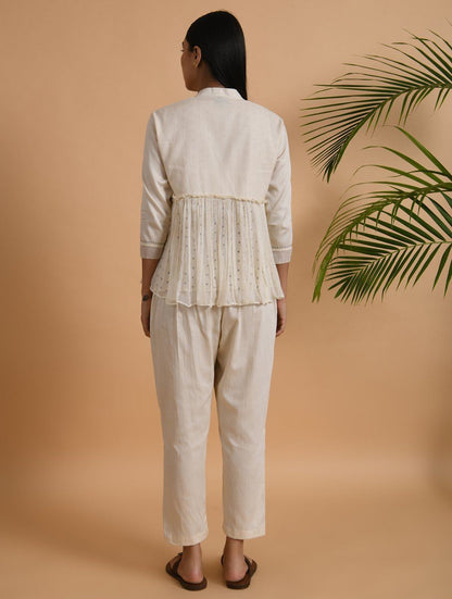 Ivory Pants Pants The Neem Tree Sonal Kabra Buy Shop online premium luxury fashion clothing natural fabrics sustainable organic hand made handcrafted artisans craftsmen