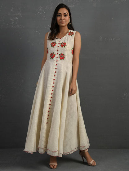 Ivory Polka Hand Embroidered Sleeveless Kurta Kurta Sonal Kabra Sonal Kabra Buy Shop online premium luxury fashion clothing natural fabrics sustainable organic hand made handcrafted artisans craftsmen