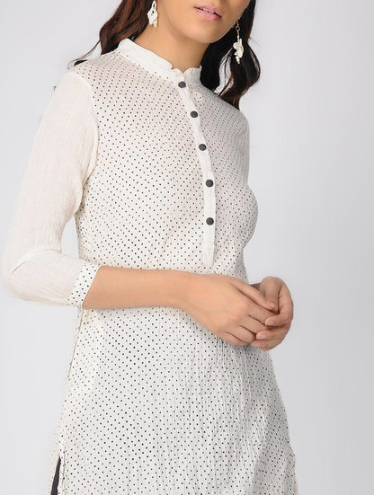 Ivory polka kurta Kurta The Neem Tree Sonal Kabra Buy Shop online premium luxury fashion clothing natural fabrics sustainable organic hand made handcrafted artisans craftsmen