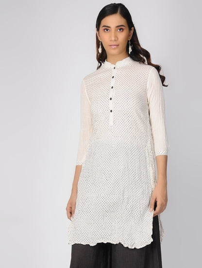 Ivory polka kurta Kurta The Neem Tree Sonal Kabra Buy Shop online premium luxury fashion clothing natural fabrics sustainable organic hand made handcrafted artisans craftsmen