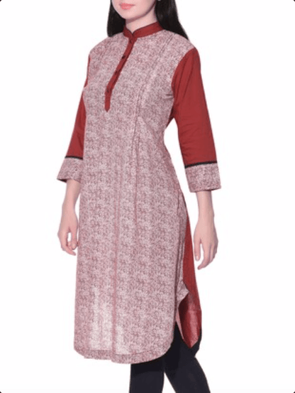 Maroon print kurta Kurta The Neem Tree Sonal Kabra Buy Shop online premium luxury fashion clothing natural fabrics sustainable organic hand made handcrafted artisans craftsmen