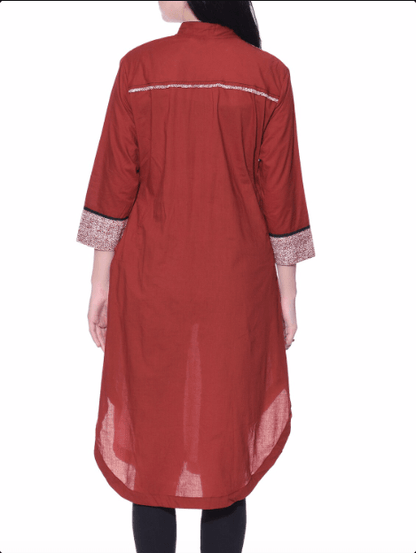 Maroon print kurta Kurta The Neem Tree Sonal Kabra Buy Shop online premium luxury fashion clothing natural fabrics sustainable organic hand made handcrafted artisans craftsmen