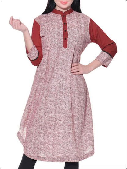 Maroon print kurta Kurta The Neem Tree Sonal Kabra Buy Shop online premium luxury fashion clothing natural fabrics sustainable organic hand made handcrafted artisans craftsmen