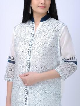 Ocean blue front open kurta Kurta Sonal Kabra Sonal Kabra Buy Shop online premium luxury fashion clothing natural fabrics sustainable organic hand made handcrafted artisans craftsmen