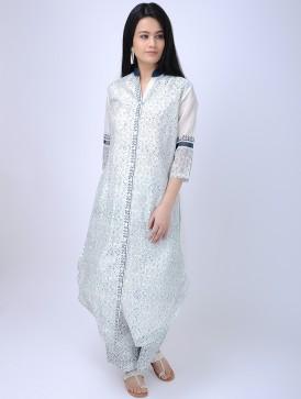 Ocean blue front open kurta Kurta Sonal Kabra Sonal Kabra Buy Shop online premium luxury fashion clothing natural fabrics sustainable organic hand made handcrafted artisans craftsmen