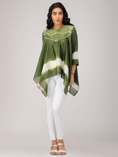 Olive drape top Top Sonal Kabra Sonal Kabra Buy Shop online premium luxury fashion clothing natural fabrics sustainable organic hand made handcrafted artisans craftsmen