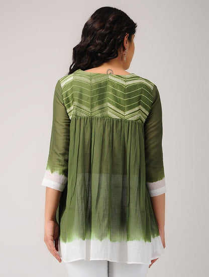 Olive gather top Top Sonal Kabra Sonal Kabra Buy Shop online premium luxury fashion clothing natural fabrics sustainable organic hand made handcrafted artisans craftsmen