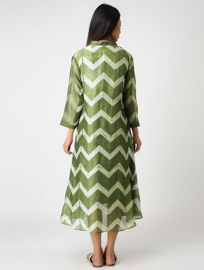 Olive zigzag jacket dress (Set of 2) Jacket dress Sonal Kabra Sonal Kabra Buy Shop online premium luxury fashion clothing natural fabrics sustainable organic hand made handcrafted artisans craftsmen